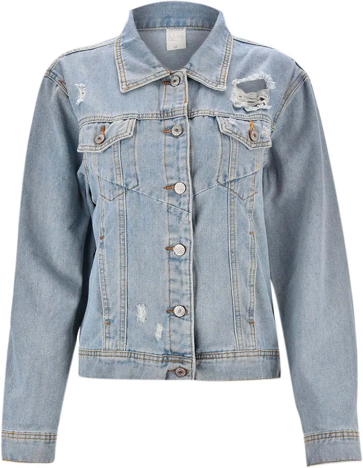 2023 Women Denim Jackets Oversize Long Sleeve Basic Button Down Jean Jacket with Pockets Fashion Trendy Petite Cropped Coats