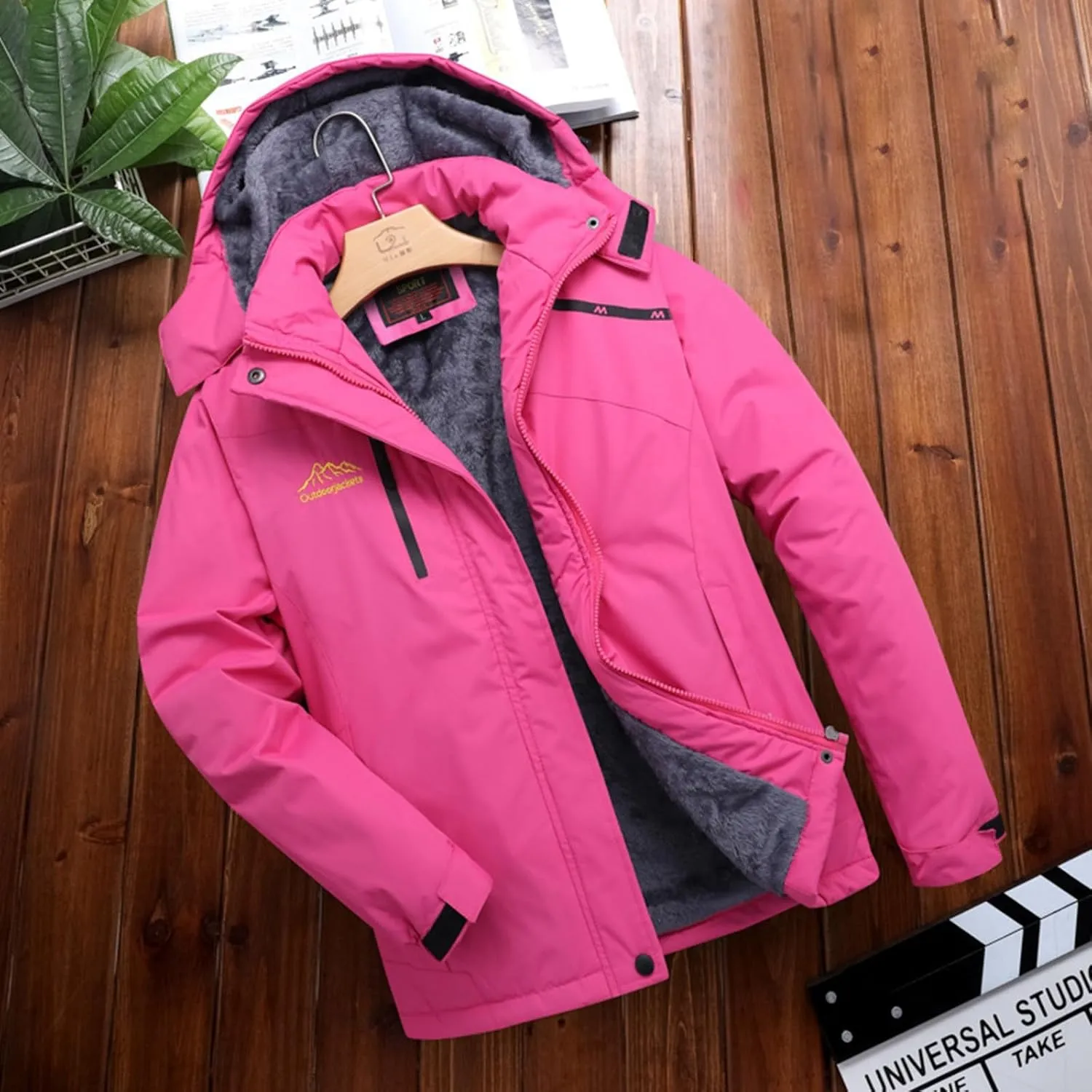 2023 Womens Fleece Waterproof Rain Jacket Winter Warm Hooded Windbreaker Jackets Active Outdoor Raincoat Fashion Trench Coat