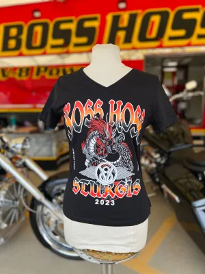 '23 Ladies Sturgis Boss Hoss V-neck Black T-shirt