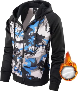 AFILOK Men's Zip Up Hoodie Fleece lightweight Sweatshirt Camo Color Block Fashion Long Sleeve Hooded WIth Kanga Pocket