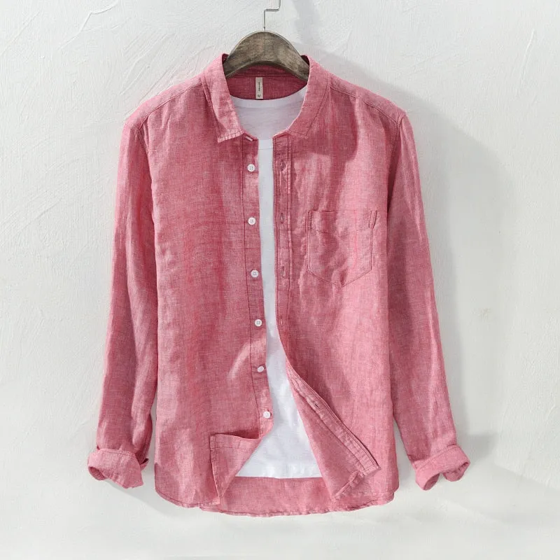 Antonios Solid Long-sleeved Linen Shirt