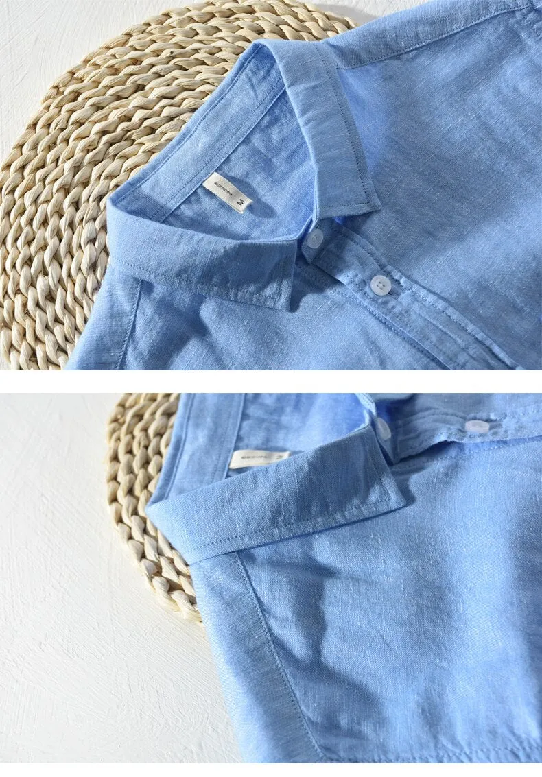 Antonios Solid Long-sleeved Linen Shirt