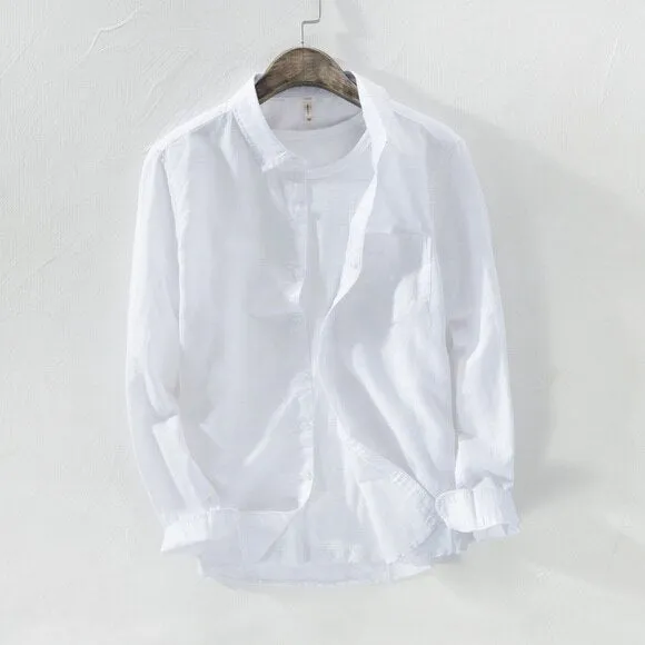 Antonios Solid Long-sleeved Linen Shirt