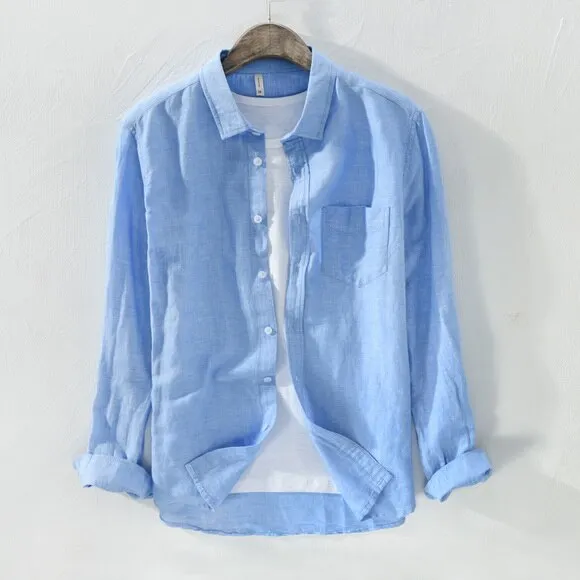 Antonios Solid Long-sleeved Linen Shirt