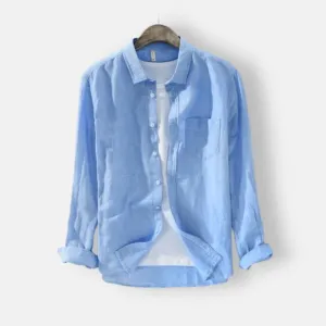 Antonios Solid Long-sleeved Linen Shirt