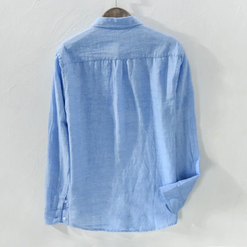Antonios Solid Long-sleeved Linen Shirt
