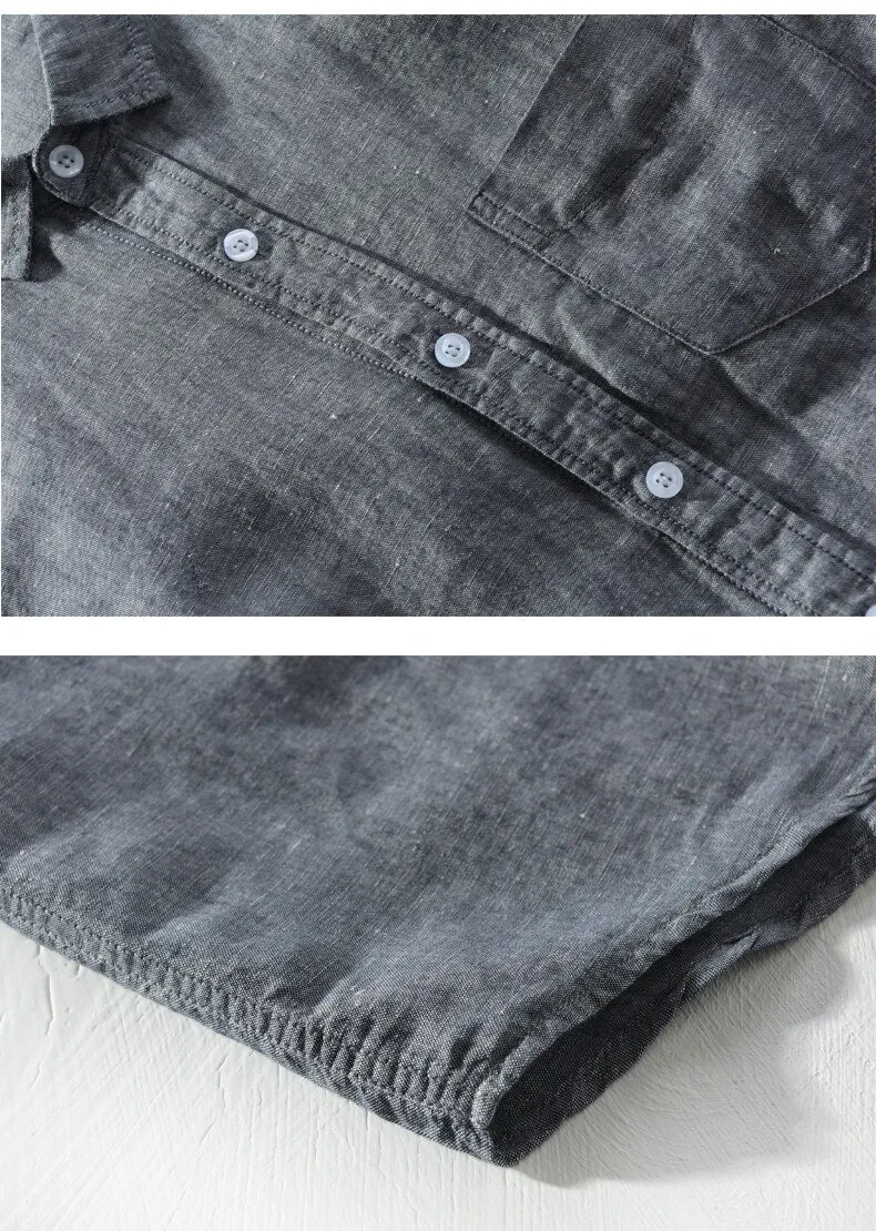 Antonios Solid Long-sleeved Linen Shirt