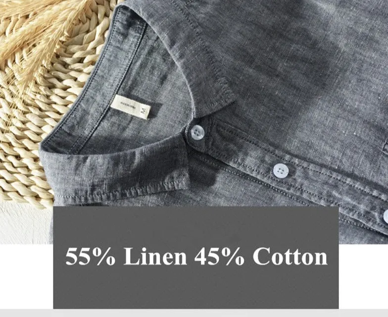 Antonios Solid Long-sleeved Linen Shirt