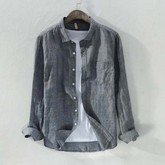 Antonios Solid Long-sleeved Linen Shirt