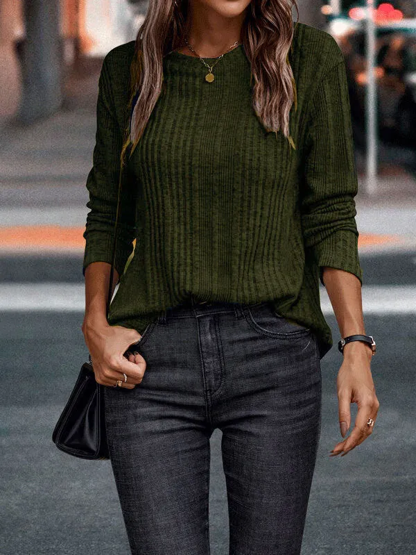 Autumn Casual Solid Color Warm Long Sleeve T-shirt