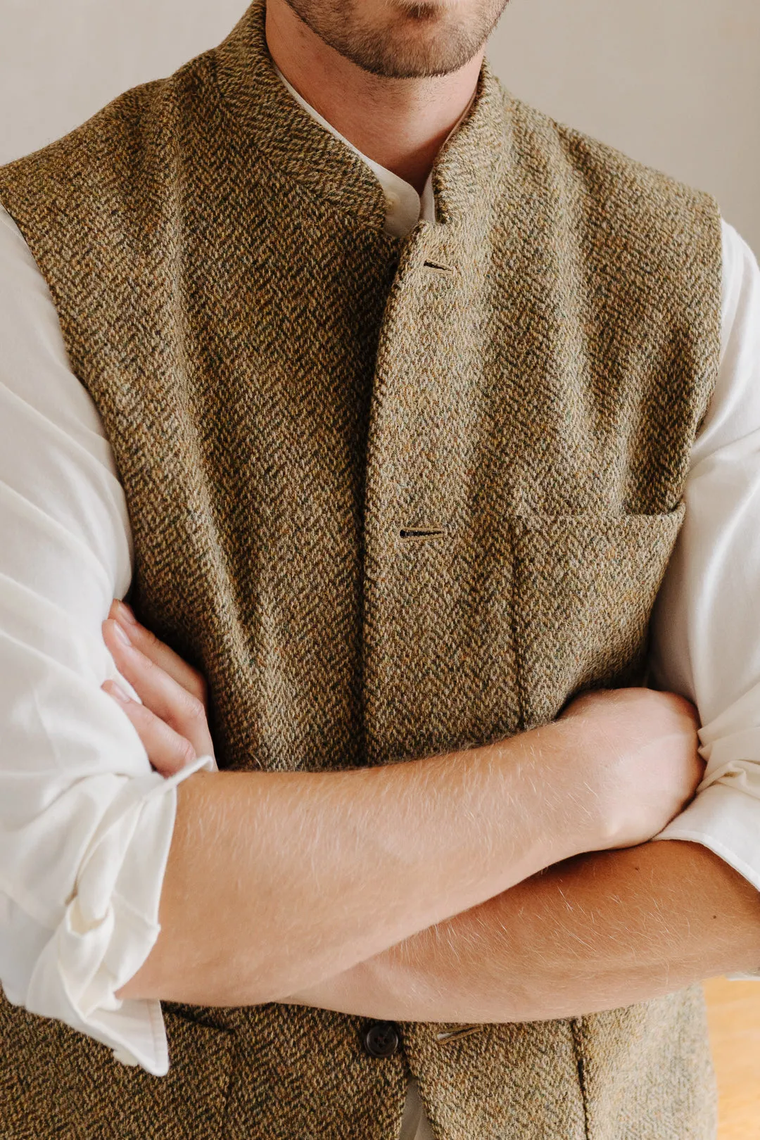 Harris Tweed Barley Nehru Waistcoat - Stylish and High-Quality