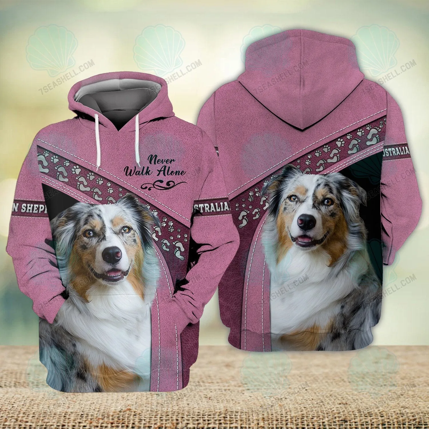 Blue Merle Australian Shepherd Love Never Walk Alone 3D Full Print Shirts, Christmas Dog Memorial Gifts for loss of Dog