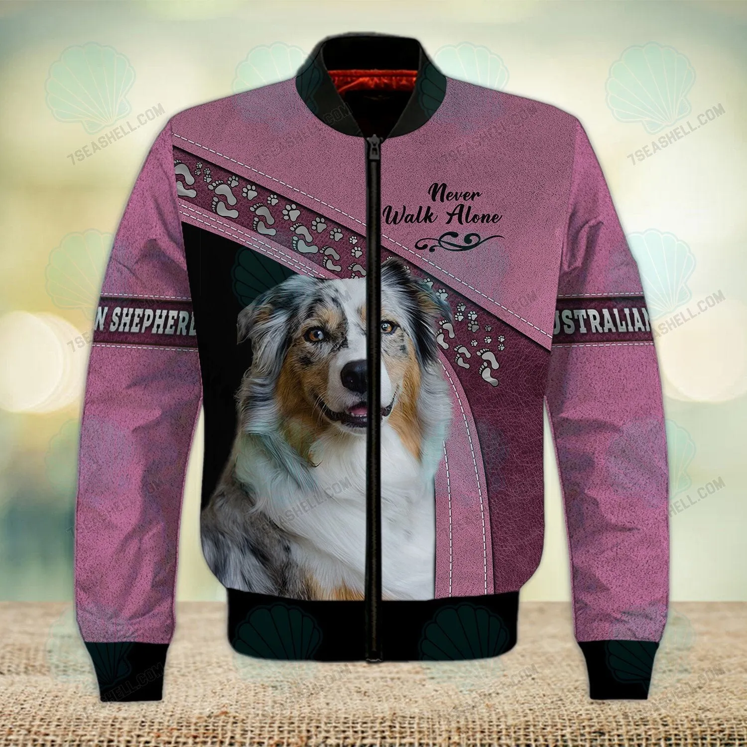 Blue Merle Australian Shepherd Love Never Walk Alone 3D Full Print Shirts, Christmas Dog Memorial Gifts for loss of Dog