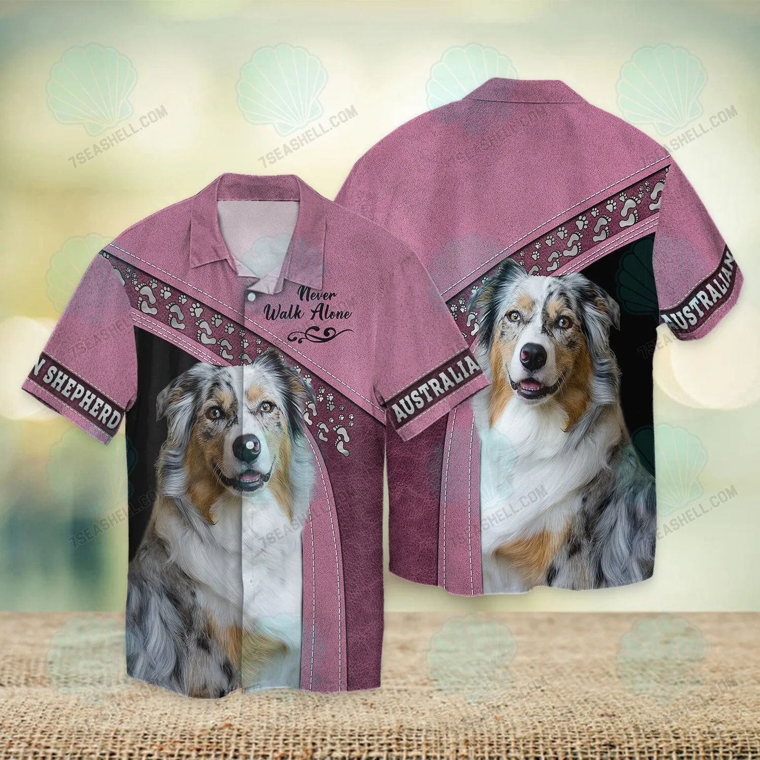 Blue Merle Australian Shepherd Love Never Walk Alone 3D Full Print Shirts, Christmas Dog Memorial Gifts for loss of Dog