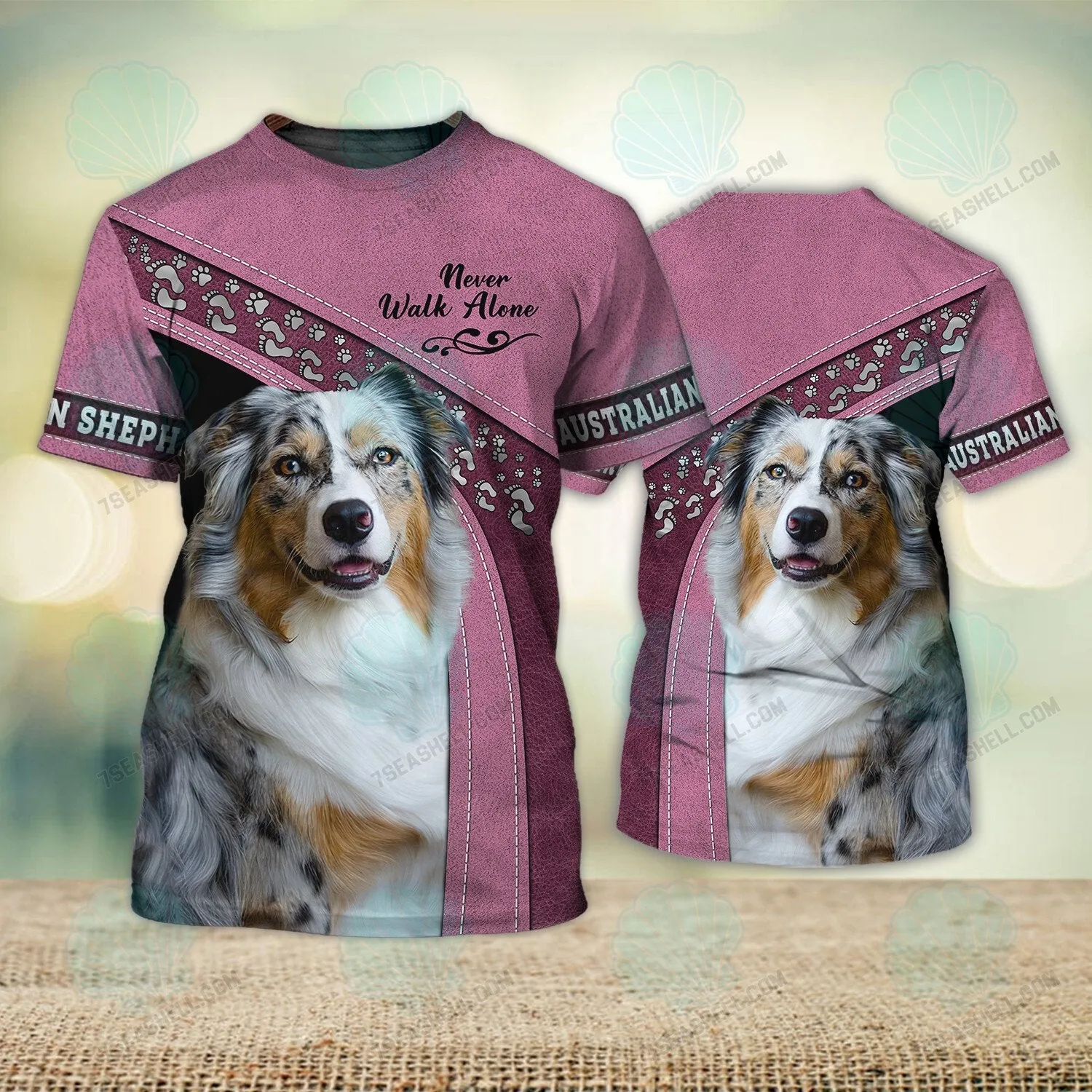Blue Merle Australian Shepherd Love Never Walk Alone 3D Full Print Shirts, Christmas Dog Memorial Gifts for loss of Dog