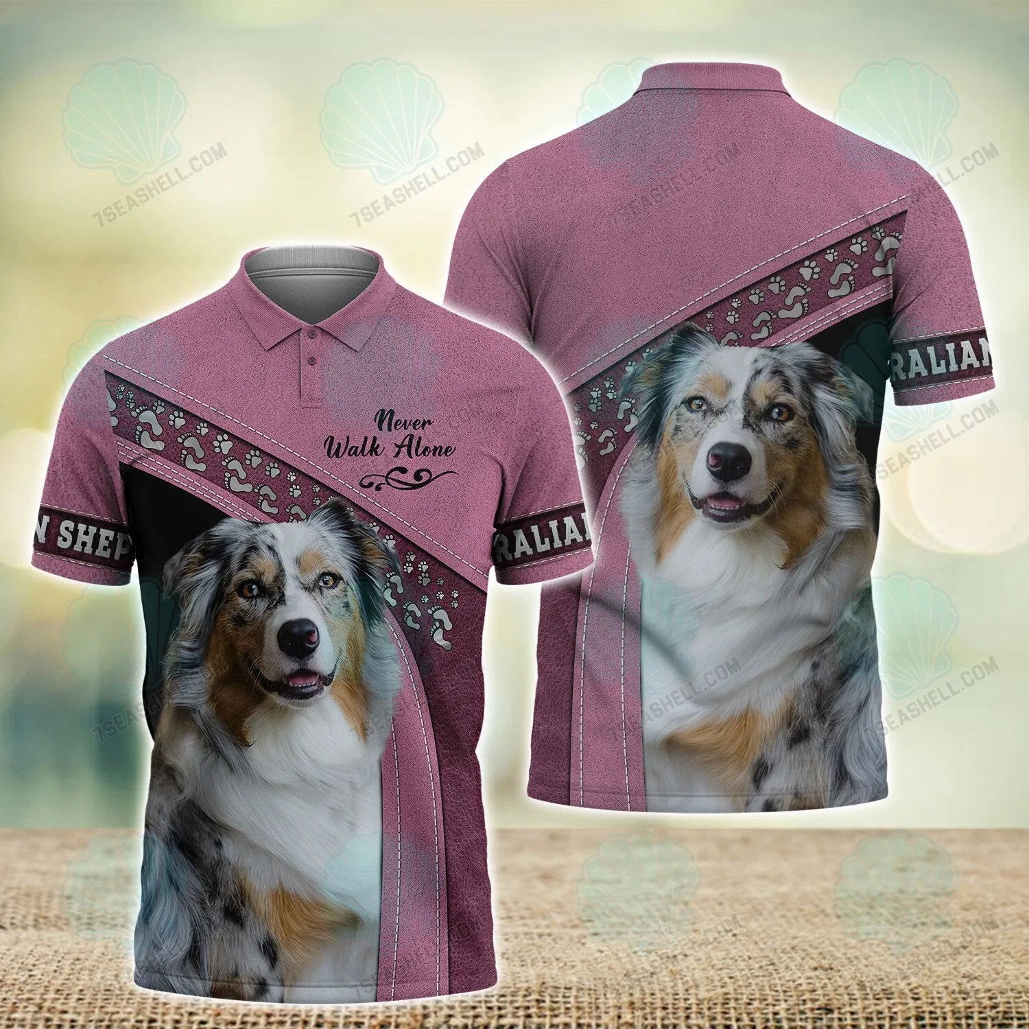 Blue Merle Australian Shepherd Love Never Walk Alone 3D Full Print Shirts, Christmas Dog Memorial Gifts for loss of Dog