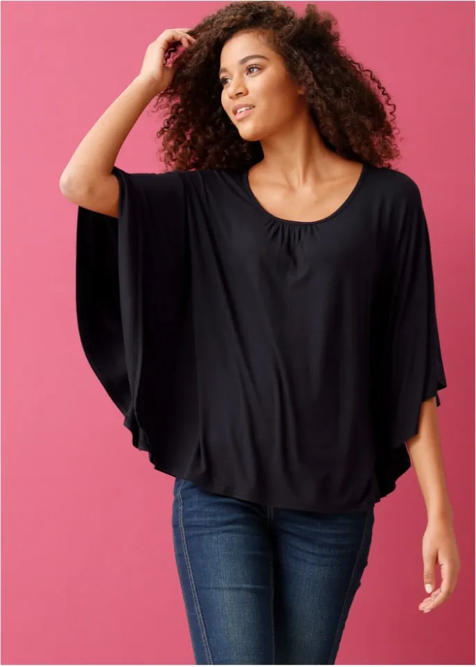 Bpc Bonprix Collection Viscose Crew Neck Batwing Shirt, Black