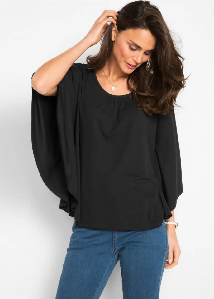 Bpc Bonprix Collection Viscose Crew Neck Batwing Shirt, Black