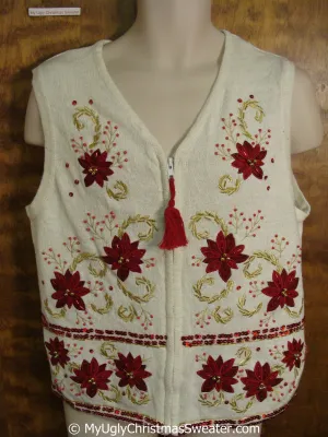 Cheap Poinsettias with Tassle Trim Christmas Sweater Vest