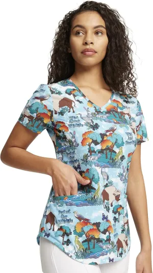 Cherokee Prints Women Scrubs Top V-Neck Print CK637