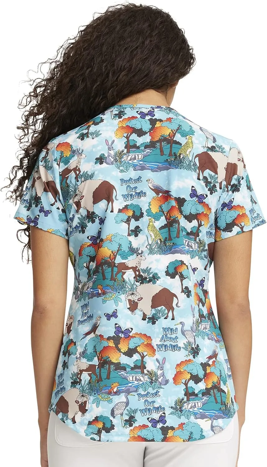 Cherokee Prints Women Scrubs Top V-Neck Print CK637
