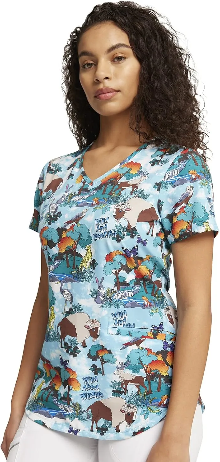 Cherokee Prints Women Scrubs Top V-Neck Print CK637