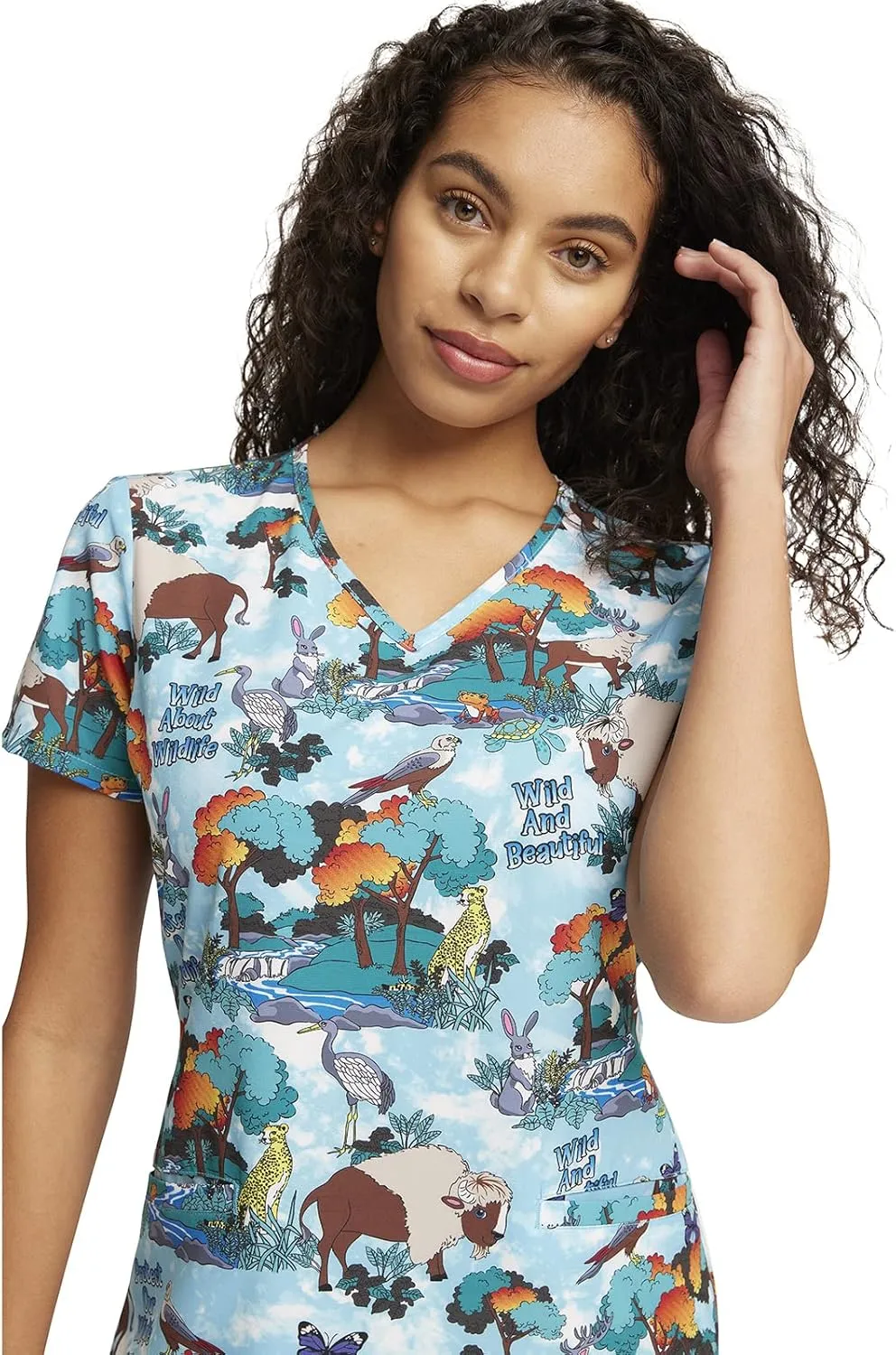 Cherokee Prints Women Scrubs Top V-Neck Print CK637