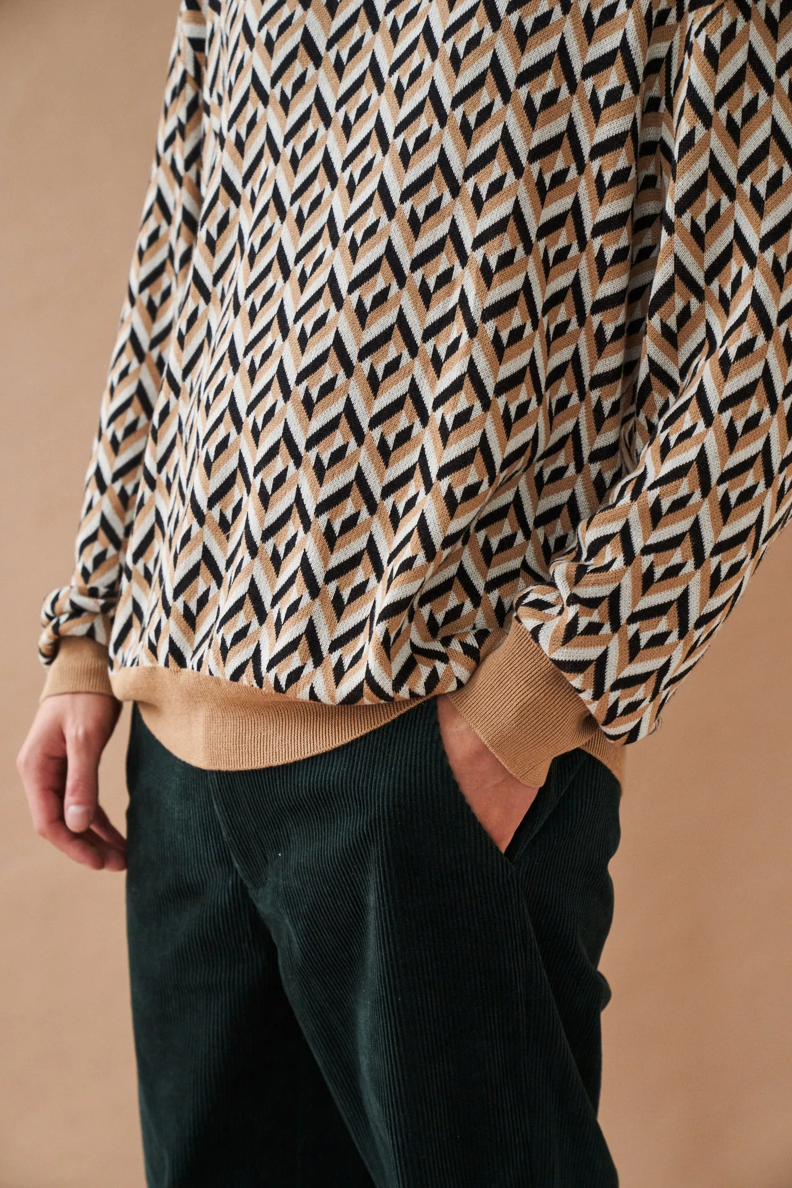 CHEVRON BROWN LONGSLEEVE POLO