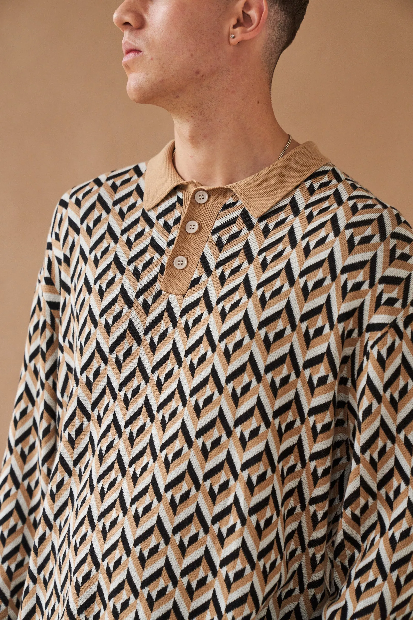CHEVRON BROWN LONGSLEEVE POLO