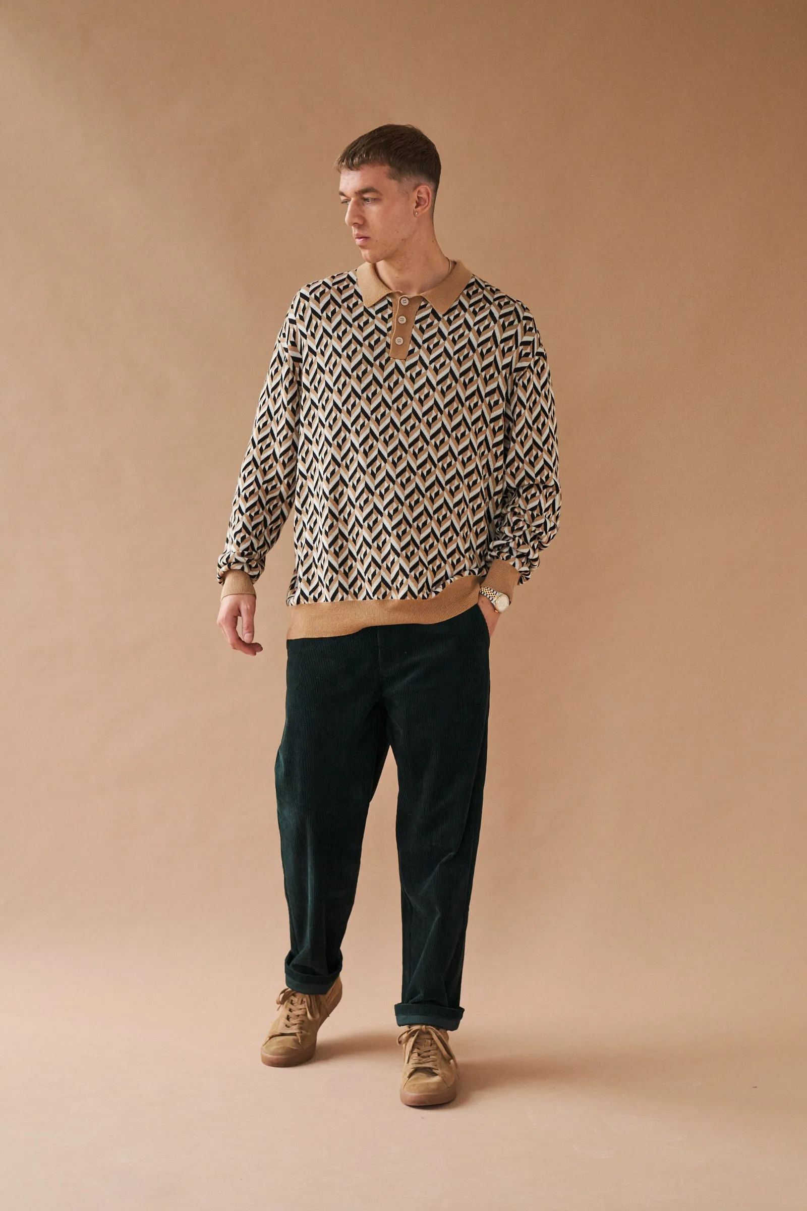 CHEVRON BROWN LONGSLEEVE POLO