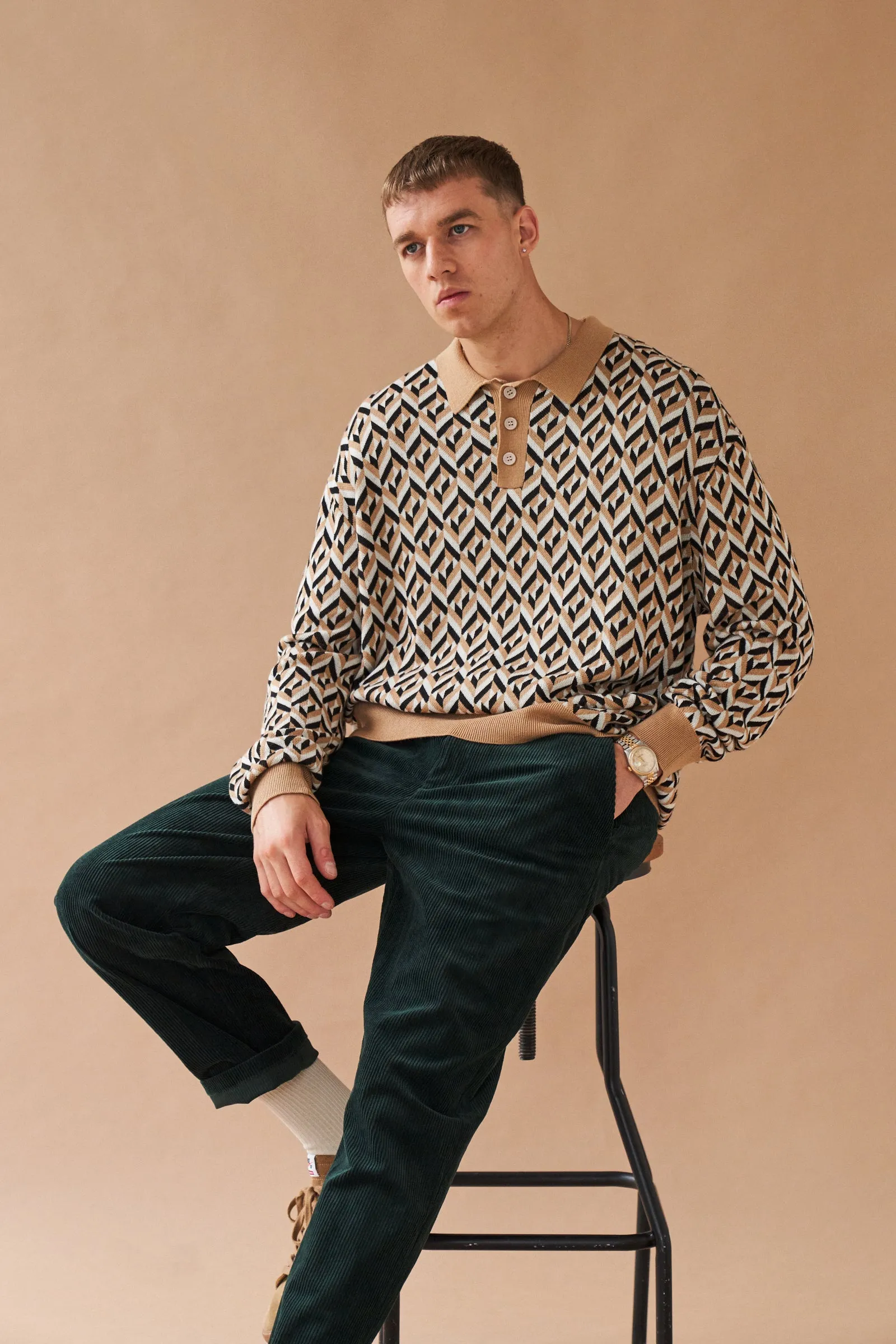 CHEVRON BROWN LONGSLEEVE POLO