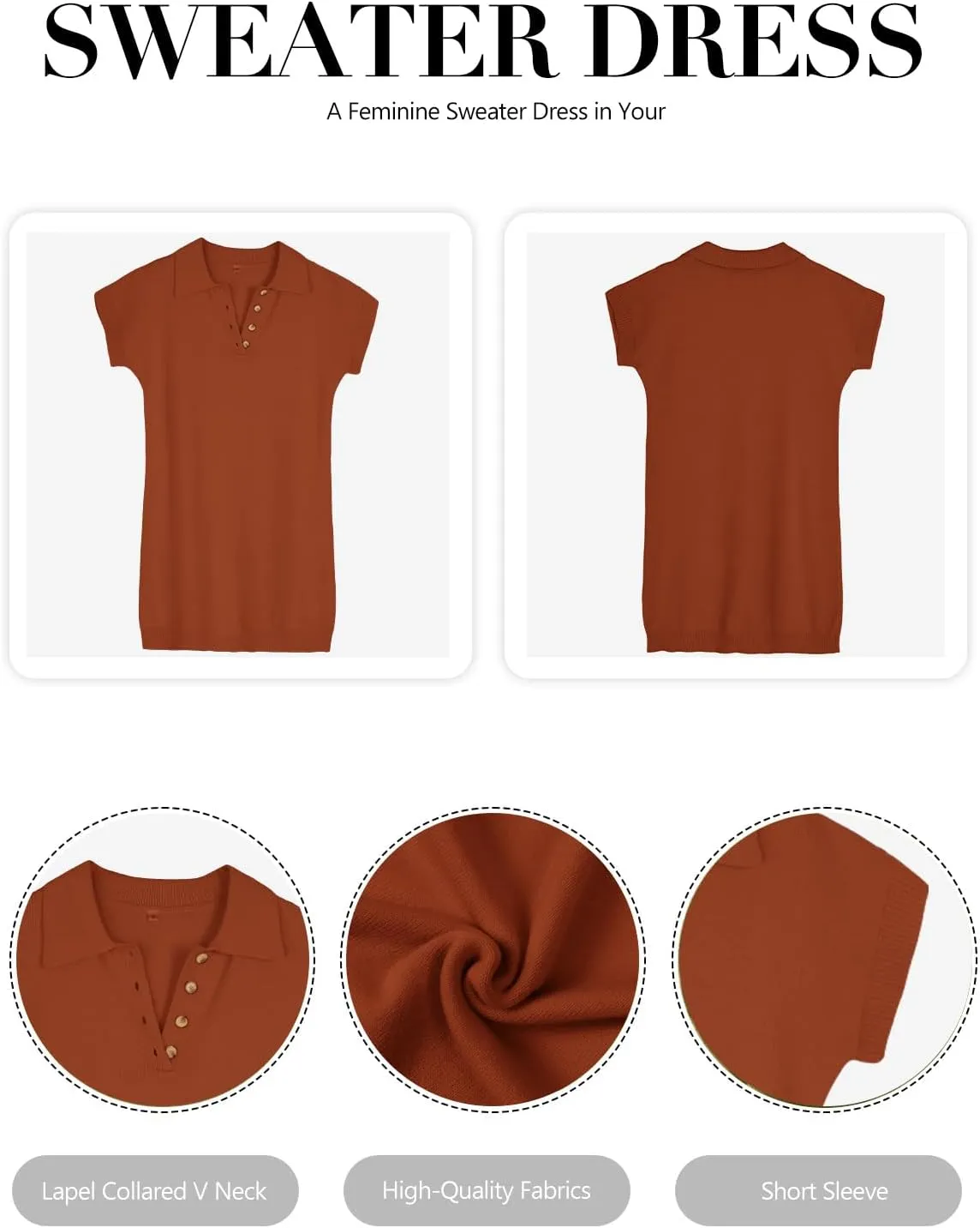 Chulianyouhuo Women's Short Sleeve Summer Knit Dress 2025 Casual Button Down Mini Loose Pullover Sweater Dress