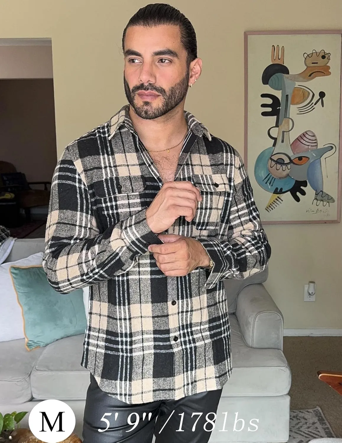 COOFANDY Mens Flannel Shirts Long Sleeve Plaid Shirt Jacket Button Down Shirt with Pockets