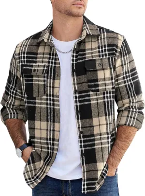 COOFANDY Mens Flannel Shirts Long Sleeve Plaid Shirt Jacket Button Down Shirt with Pockets