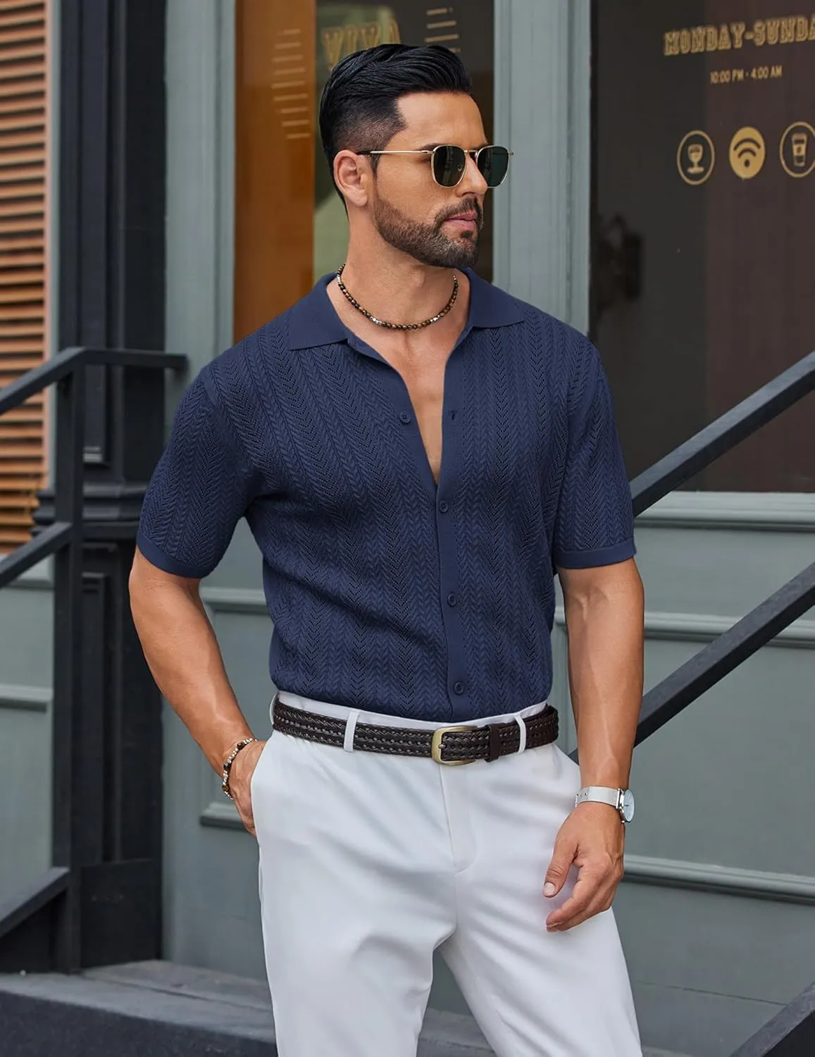 COOFANDY Mens Knit Shirt 2025 Short Sleeve Casual Button Down Shirt Summer Beach Vacation Shirts