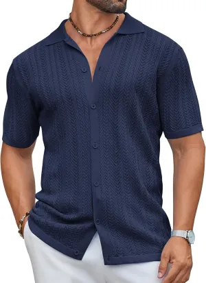 COOFANDY Mens Knit Shirt 2025 Short Sleeve Casual Button Down Shirt Summer Beach Vacation Shirts