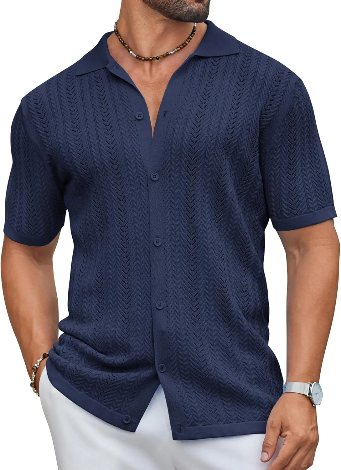 COOFANDY Mens Knit Shirt 2025 Short Sleeve Casual Button Down Shirt Summer Beach Vacation Shirts
