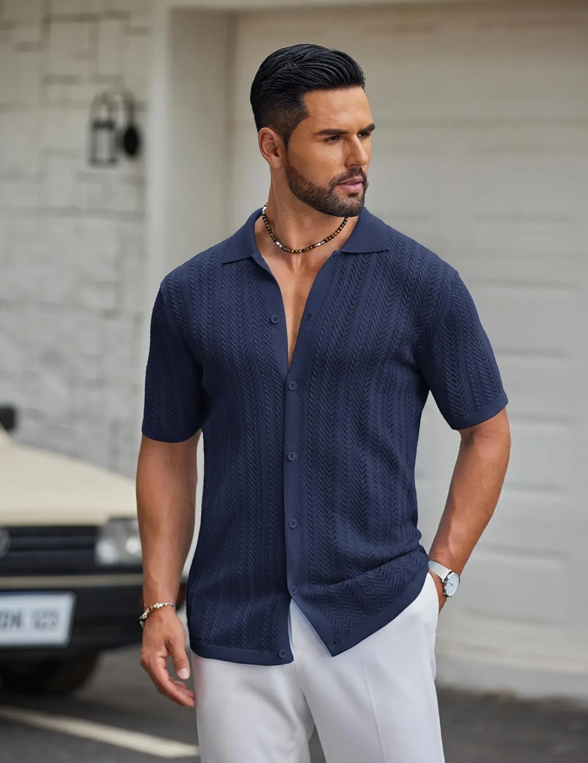 COOFANDY Mens Knit Shirt 2025 Short Sleeve Casual Button Down Shirt Summer Beach Vacation Shirts