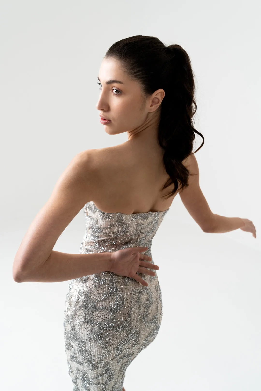 CORSETED SEQUIN BODYCON DRESS