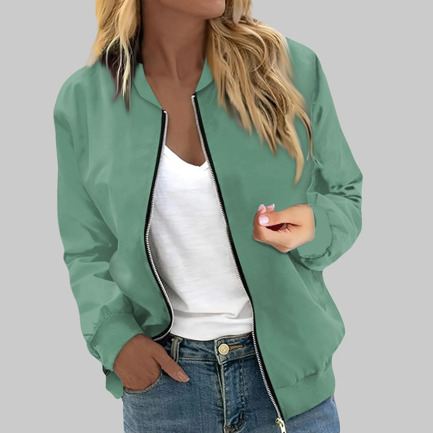 COTECRAM Bomber Jacket Women 2024 Causal Floral Zip Up Coats Long Sleeve Stand Collar Fall Jackets Lightweight Outerwear Tops