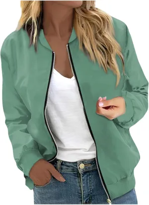 COTECRAM Bomber Jacket Women 2024 Causal Floral Zip Up Coats Long Sleeve Stand Collar Fall Jackets Lightweight Outerwear Tops