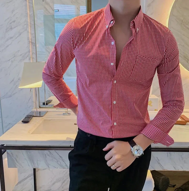 Cotton long sleeve plaid shirt