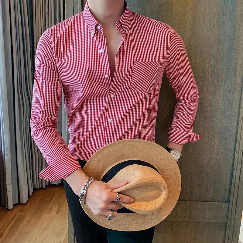 Cotton long sleeve plaid shirt