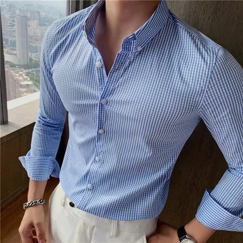 Cotton long sleeve plaid shirt