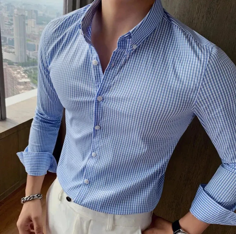 Cotton long sleeve plaid shirt