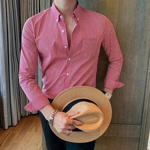 Cotton long sleeve plaid shirt