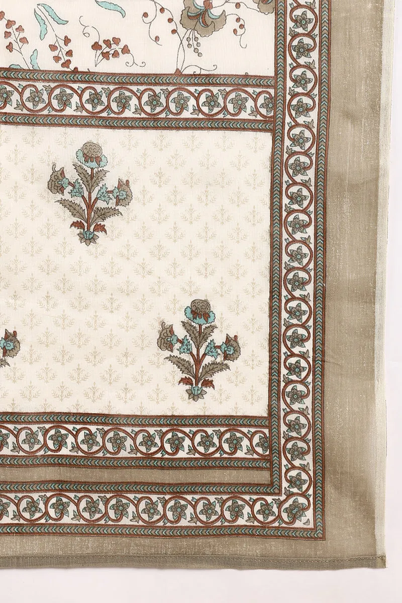 Cream Pure Cotton Ethnic Motifs Printed Straight Suit Set