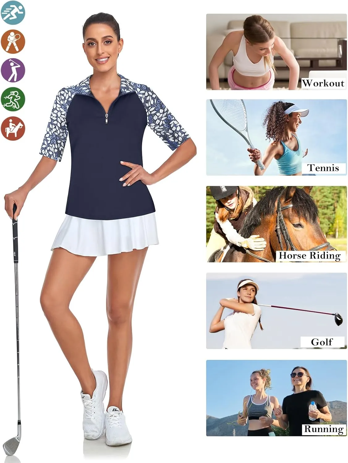Cucuchy Womens Golf Shirt Half Sleeve Quarter Zip Polo Tennis Shirts Workout Tops