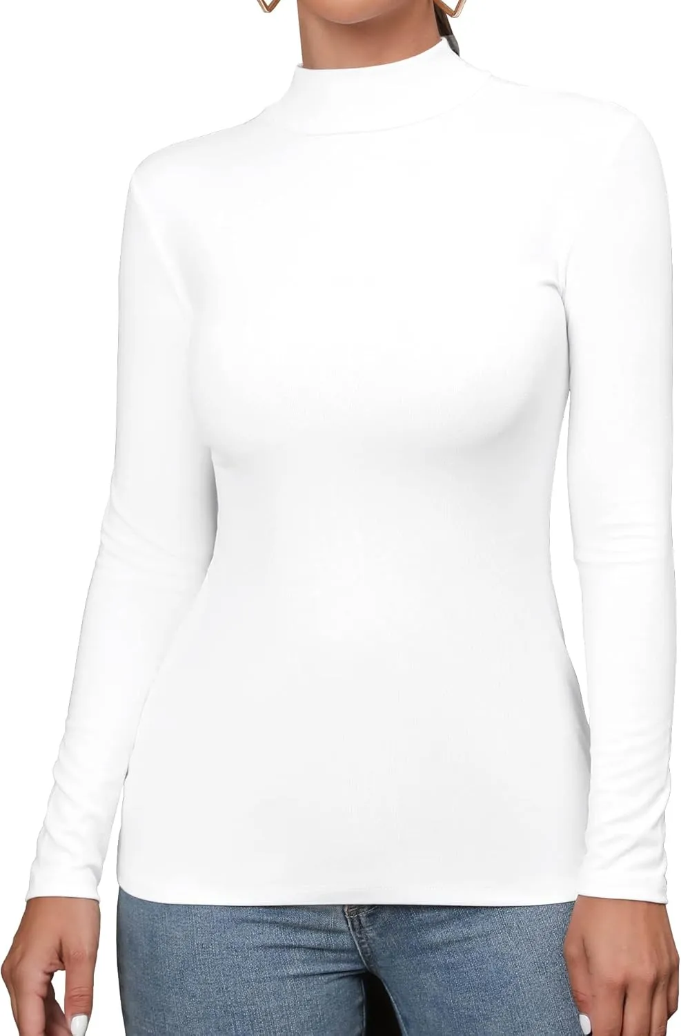 FOUGEDE Women's Mock Turtleneck Long Sleeve/Sleeveless/Half Sleeve/Short Sleeve/Crop Top Basic Fitted Stretch Slim Tops
