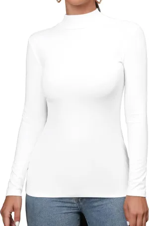 FOUGEDE Women's Mock Turtleneck Long Sleeve/Sleeveless/Half Sleeve/Short Sleeve/Crop Top Basic Fitted Stretch Slim Tops